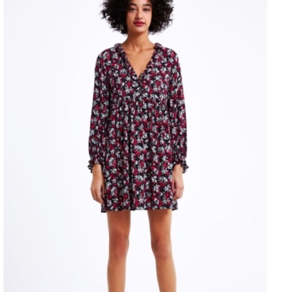 zara red dress white flowers